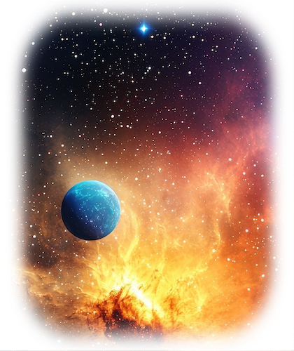 Blue Globe with yellow nebula Fade